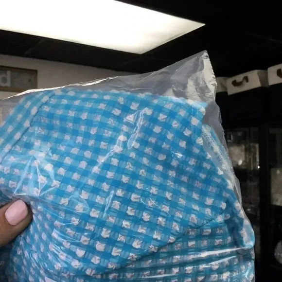 Lilly Pulitzer Womens 14 Aelin Bikini Top Turquoise Blue Gingham Print Ruffles - Picture 5 of 12